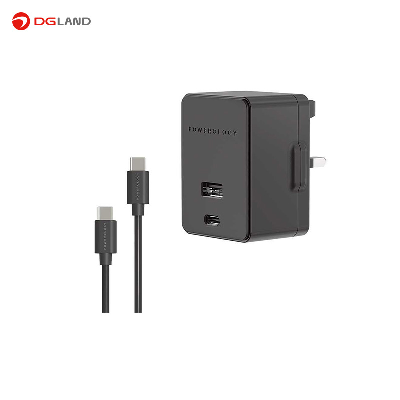 آداپتور شارژ سریع پاورولوژی همراه با کابل مدل Ultra-Quick PD 20W Charger Dual ports Total Output 36W model: P36PDQUKBK