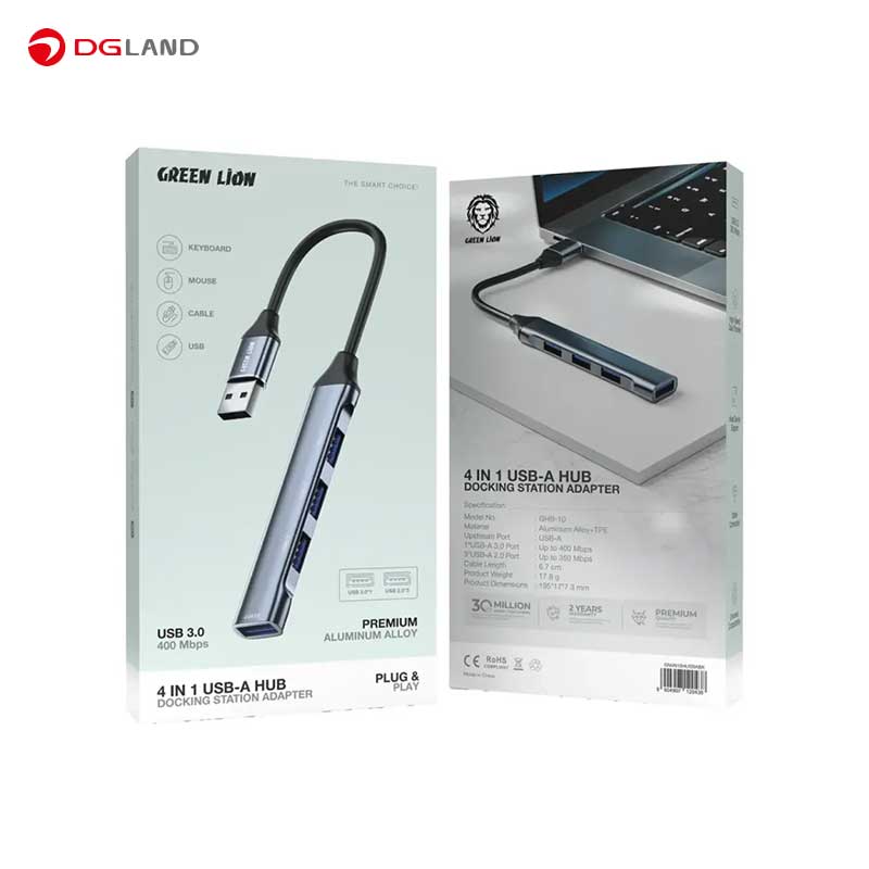 هاب 4 پورت USB-A گرین لاین مدل Docking Station Adapter GN4N10HUSBA 