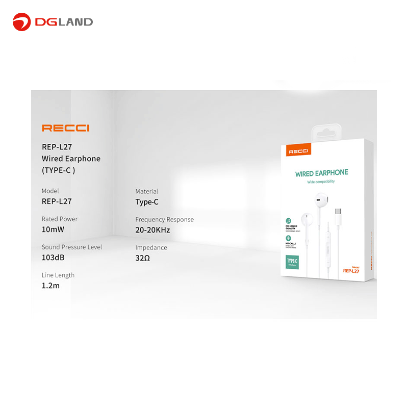 هندزفری تایپ سی رسی مدل Wired earphone REP-L27