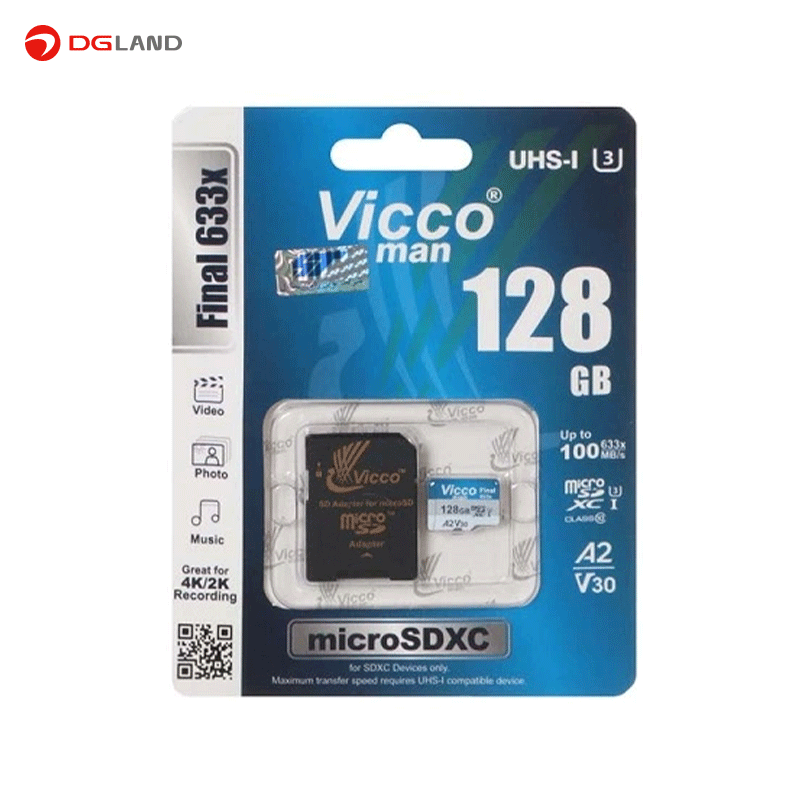 کارت حافظه ویکومن مدل Vicco Man Final 633x U3 100MB-s حافظه 128 گیگابایت به همراه آداپتور SD