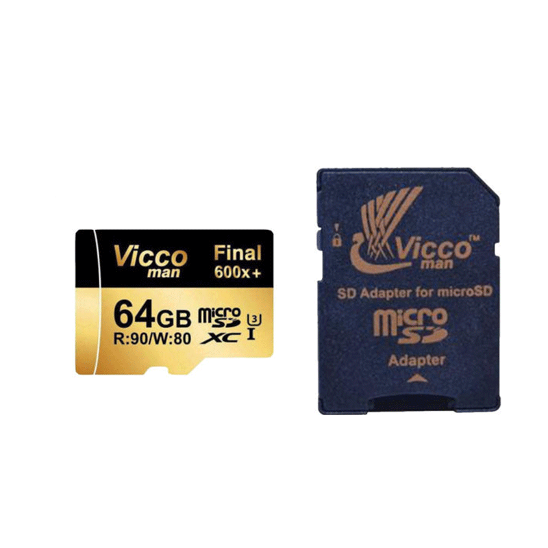 کارت حافظه microSDXC ویکومن مدل 600x plus کلاس 10 استاندارد UHS-I U3 سرعت 90MBs ظرفیت 64 گیگابایت به همراه آداپتور SD