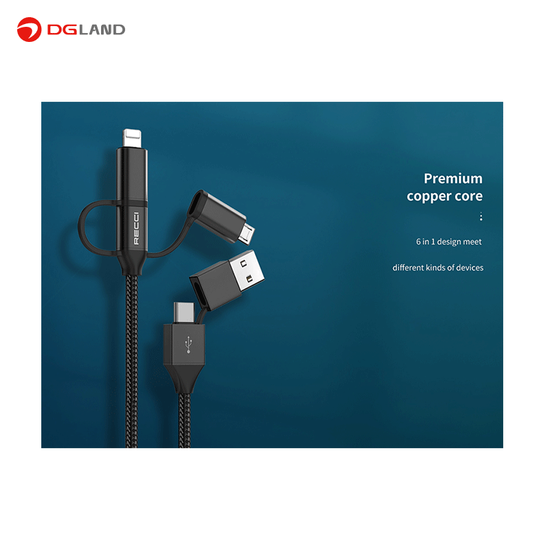 کابل چند سر فست شارژر 6 در 1 رسی Recci - Rtc-T07 6 in 1 Data Cable کابل چند سر فست شارژر 6 در 1 رسی Recci - Rtc-T07 6 in 1 Data Cable