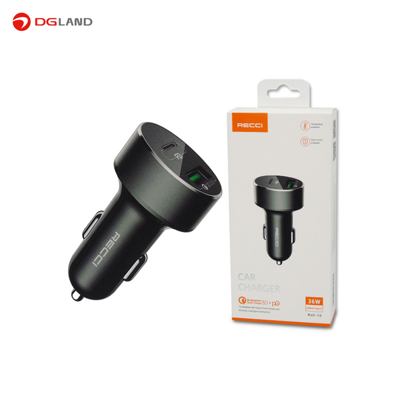 شارژر فندکی خودرو فست شارژ رسی Recci RUC-Y2 Dual port PD + QC3.0 Car Charger 36W شارژر فندکی خودرو فست شارژ رسی Recci RUC-Y2 Dual port PD + QC3.0 Car Charger 36W