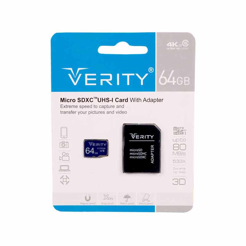 کارت حافظه microSDHC وریتی مدل Final 600X کلاس 10 استاندارد UHS-I U3 سرعت 80MBps ظرفیت 64 گیگابایت به همراه آداپتور SD کارت حافظه microSDHC وریتی مدل Final 600X کلاس 10 استاندارد UHS-I U3 سرعت 80MBps ظرفیت 64 گیگابایت به همراه آداپتور SD