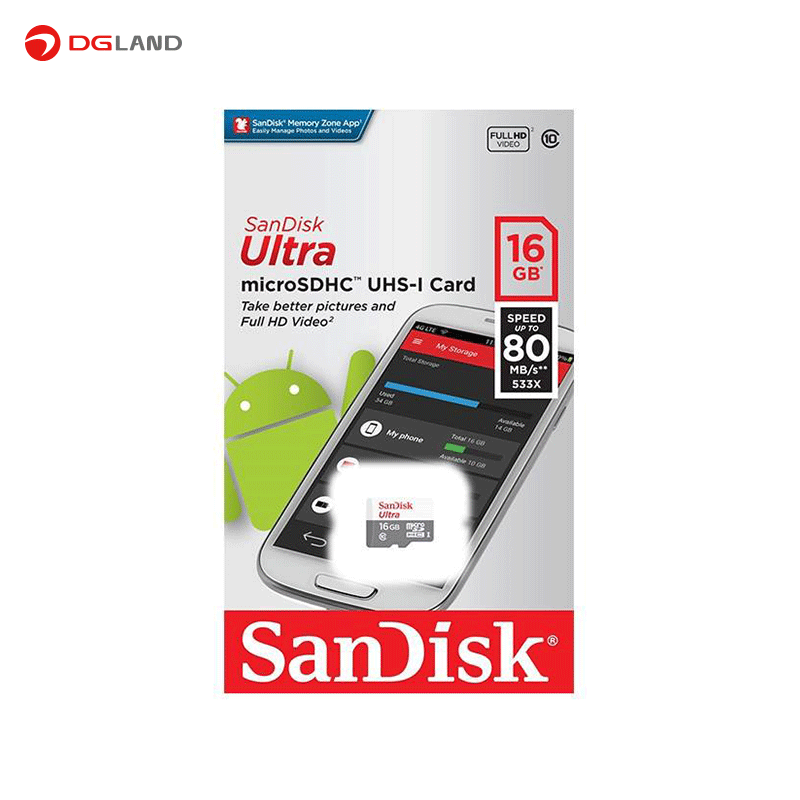 کارت حافظه microSDHC سن دیسک مدل Ultra کلاس 10 استاندارد UHS-I U1 سرعت 80MBps 533X ظرفیت 16 گیگابایت کارت حافظه microSDHC سن دیسک مدل Ultra کلاس 10 استاندارد UHS-I U1 سرعت 80MBps 533X ظرفیت 16 گیگابایت
