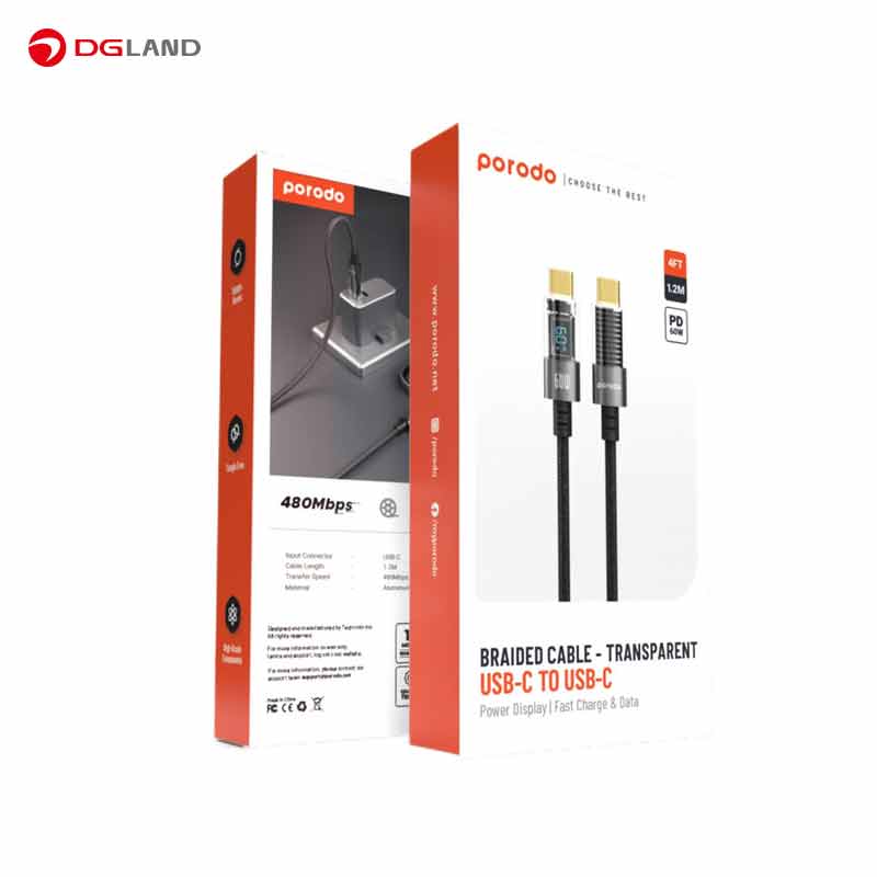 کابل شارژ تایپ سی پرودو مدل PD-60CCD طول 1.2 متر کابل شارژ تایپ سی پرودو مدل PD-60CCD طول 1.2 متر